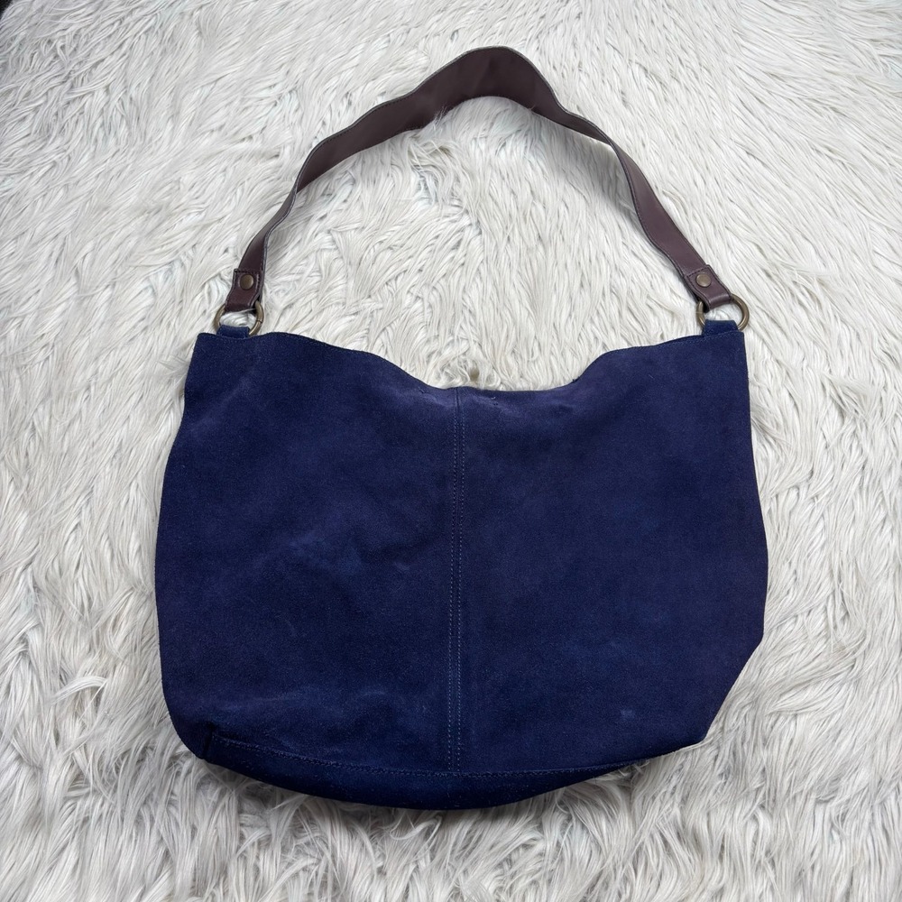 Vintage Y2K Old Navy Slouchy Suede Shoulder Bag Boho Pirate Hobo Blue Brown